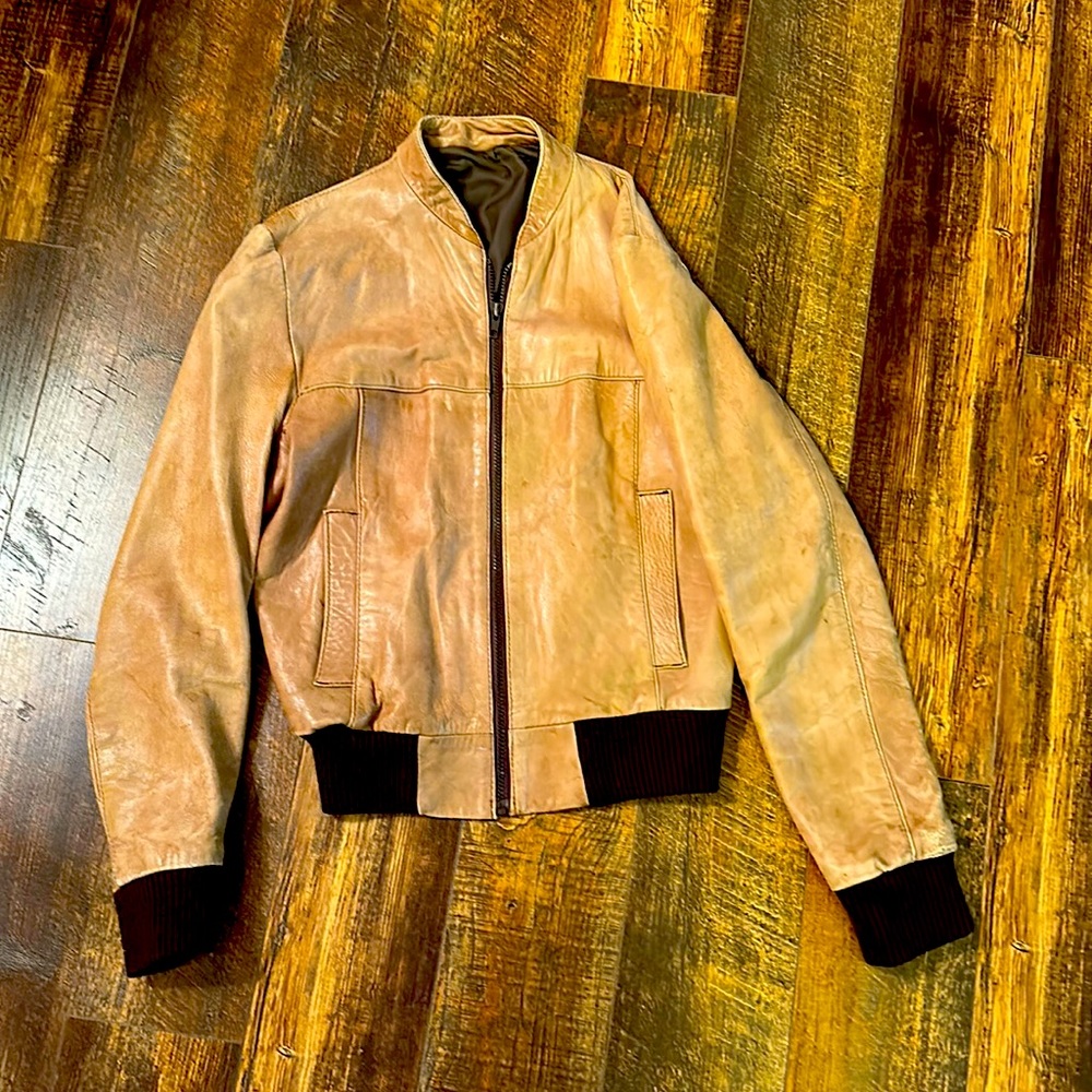 Tan real leather short jacket